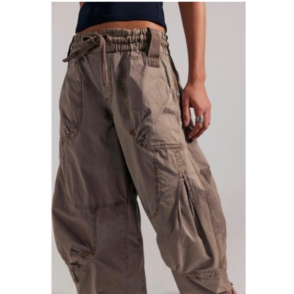 Free People High Wycombe Cargo Pants Brown Cotton Barrel Leg Utility Small